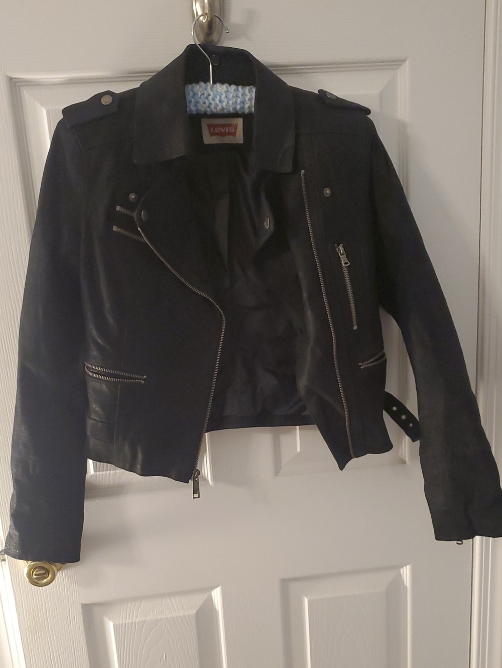 Levi's Black Leather Moto Jacket with Zip Pockets